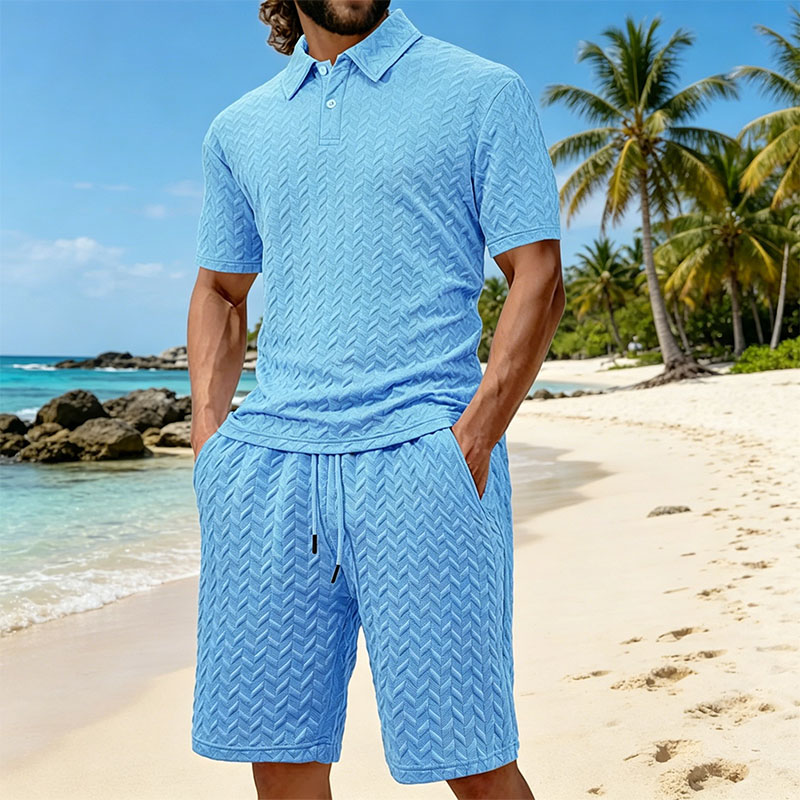 Men'S Fashion Polo Shirt - Męski letni zestaw: cienka, żakardowa koszulka