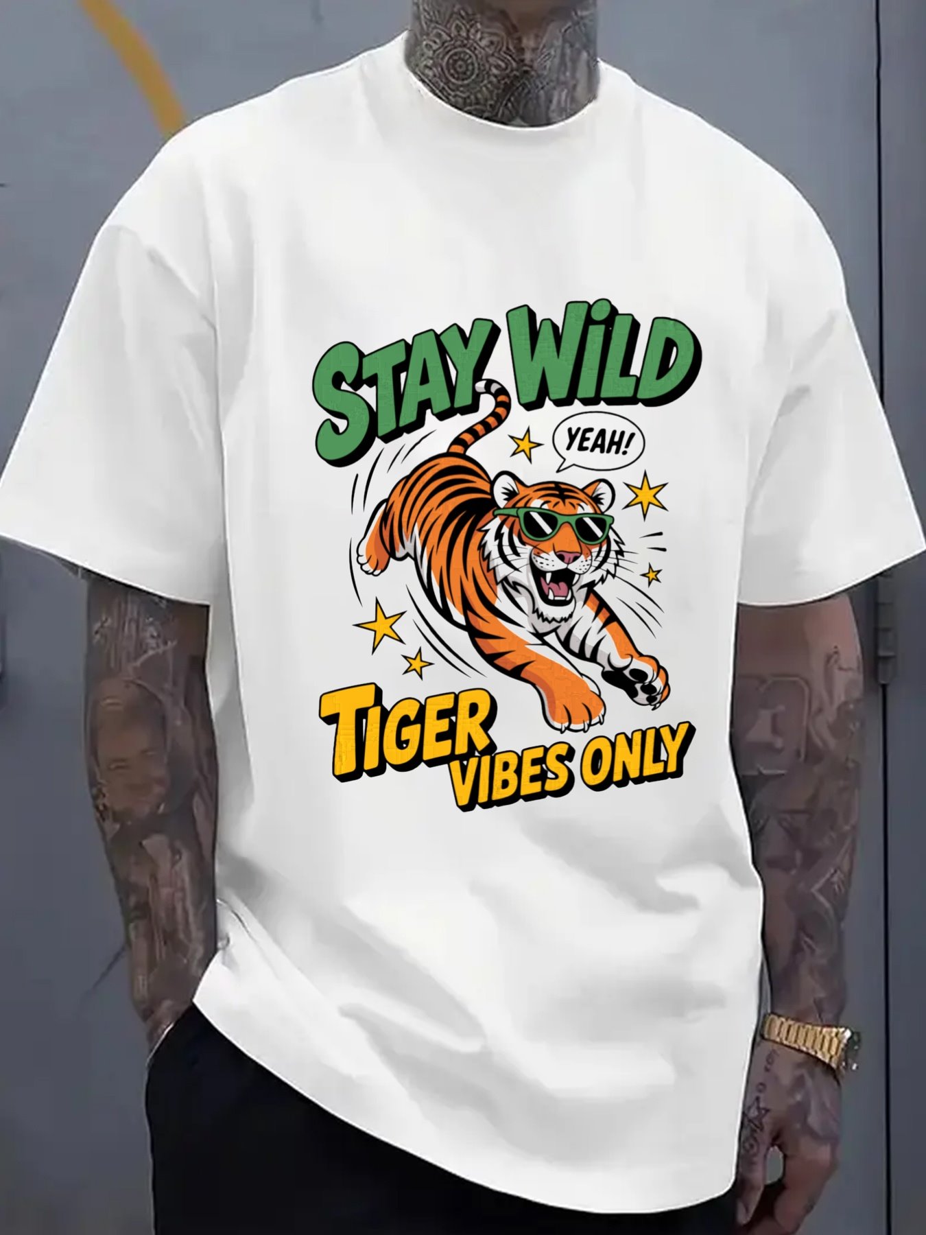 Men'S Fashion Looks 2026 - Męska koszulka w stylu dzikiego tygrysa,