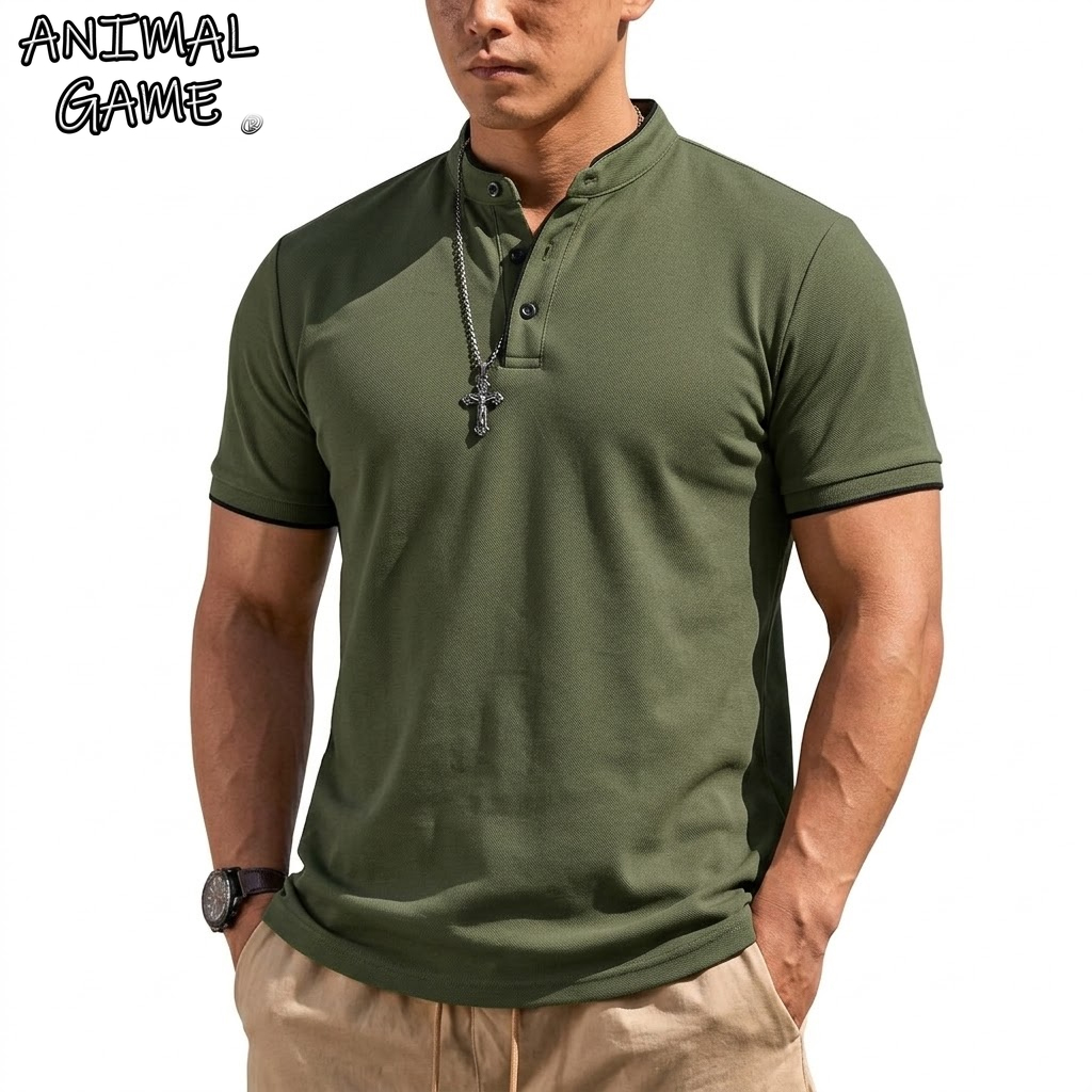 Men'S Fashion Polo Shirt - Letnia koszulka Henley z krótkim rękawem
