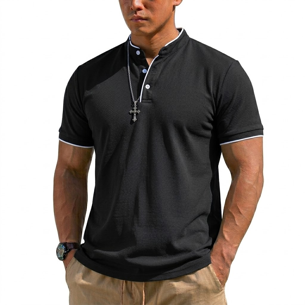 Letnia koszulka Henley z krótk – Men'S Fashion Polo Shirt recenzja i cena