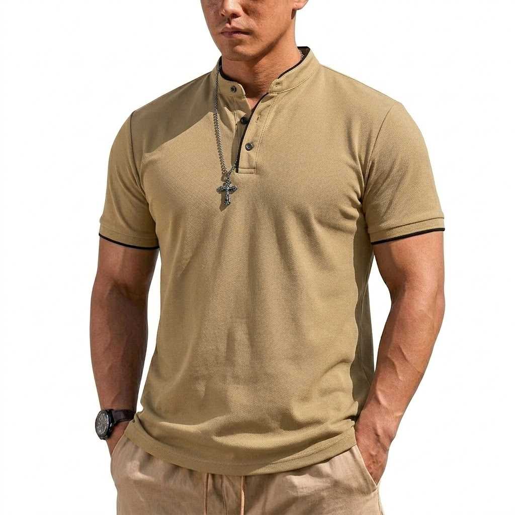 Letnia koszulka Henley z krótk – Men'S Fashion Polo Shirt recenzja i cena